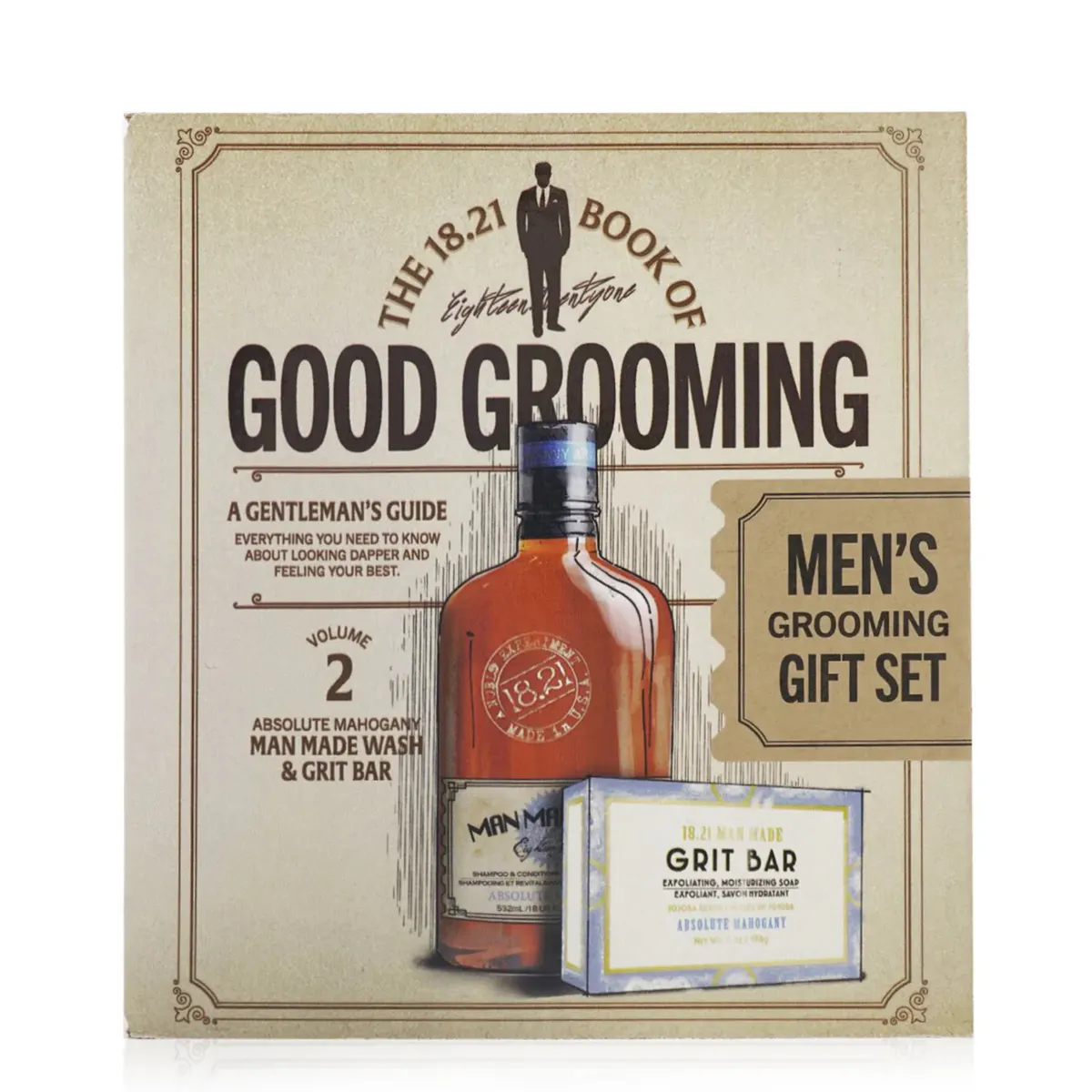 18.21 Faux Book Gift Set Vol.2 - Man Made Wash 18oz & Bar Soap 7oz - Absolute Mahogany