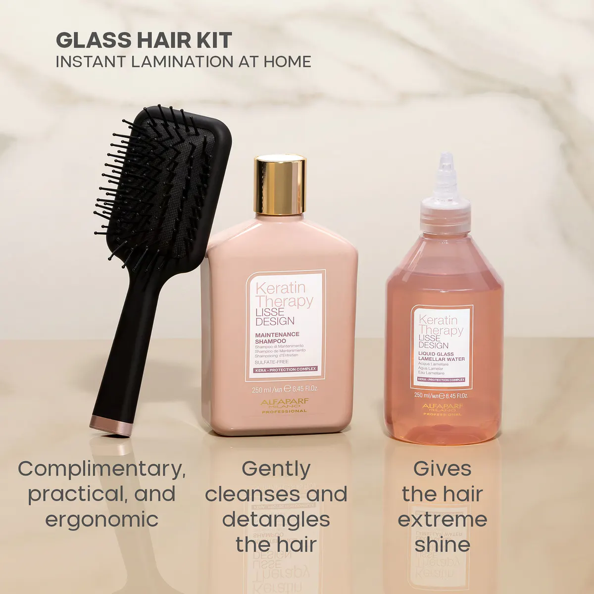 Alfaparf Milano Professional Keratin Therapy Lisse Design Glass Hair 250ml Duo Pack, view 3