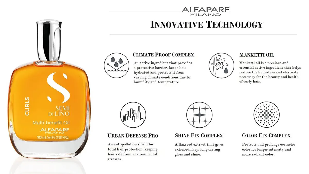 Alfaparf Milano Semi Di Lino Curls Multi-Benefit Oil 100ml, view 4