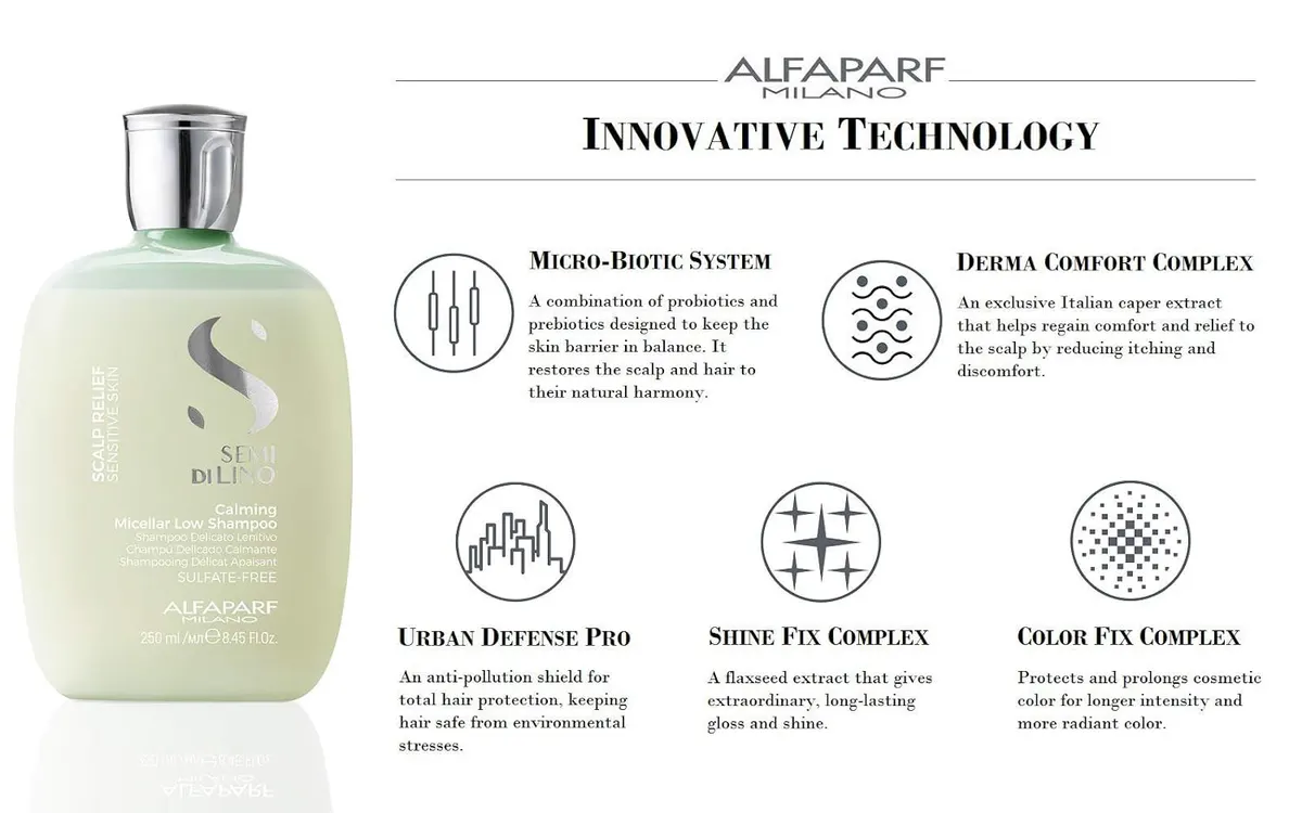 Alfaparf Milano Semi Di Lino Scalp Relief Calming Micellar Low Shampoo 250ml, view 3