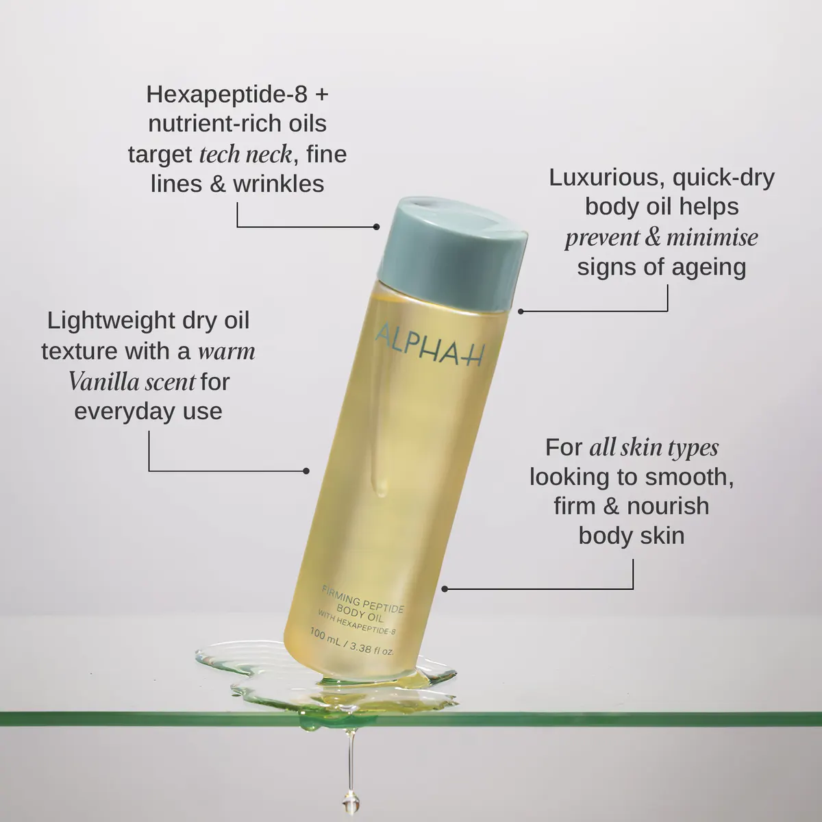 Alpha-H Firming Peptide Body Oil with Hexapeptide-8 100ml, view 6