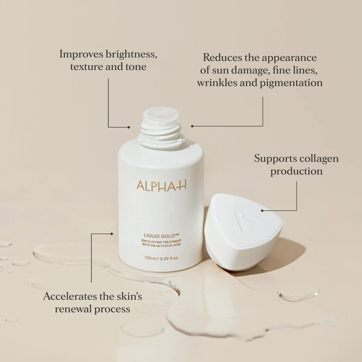 Alpha-H Liquid Gold Exfoliating Treatment with 5% Glycolic Acid 100ml, view 6