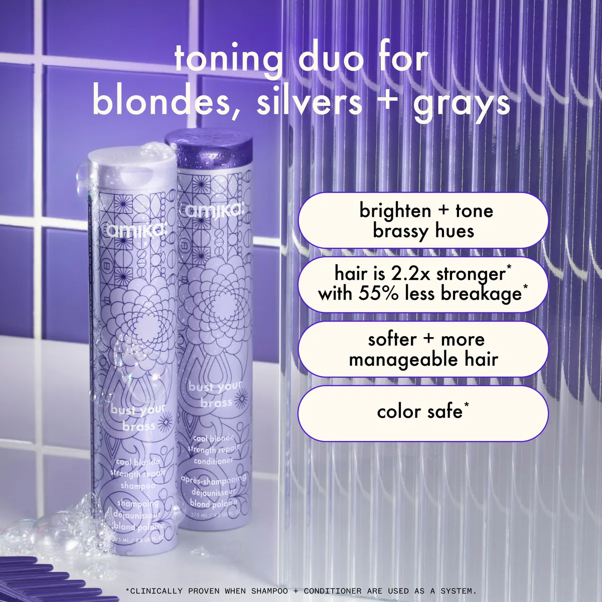 Amika Bust Your Brass Cool Blonde Repair Shampoo 275ml, view 3