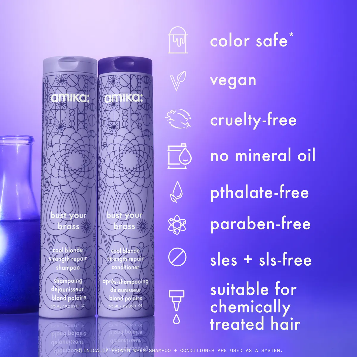 Amika Bust Your Brass Cool Blonde Repair Shampoo 275ml, view 6