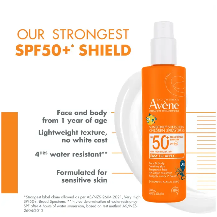 Avène Sunsitive Sunscreen Children Spray SPF50+ 200ml, view 4