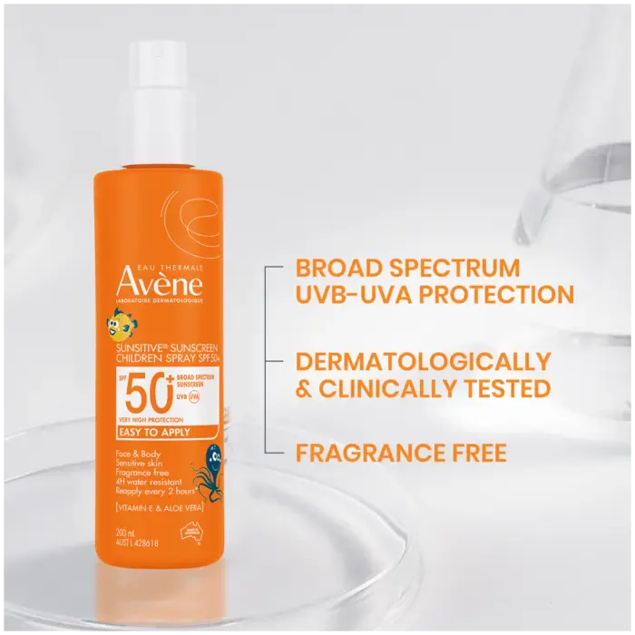 Avène Sunsitive Sunscreen Children Spray SPF50+ 200ml, view 5