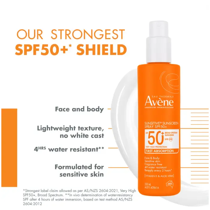 Avène Sunsitive Sunscreen Spray SPF50+ 200ml, view 4