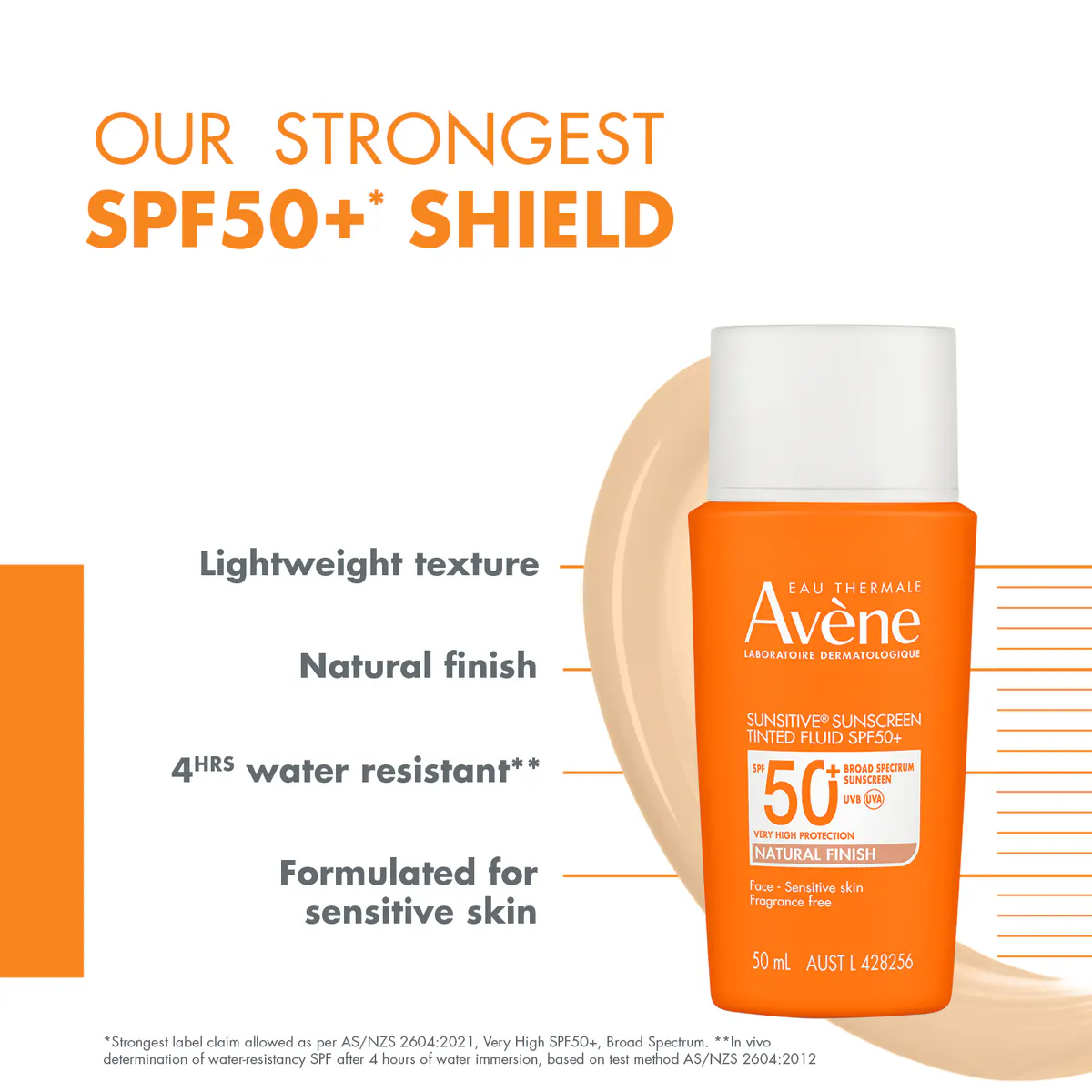 Avène Sunsitive Sunscreen Tinted Fluid SPF50+ 50ml, view 3