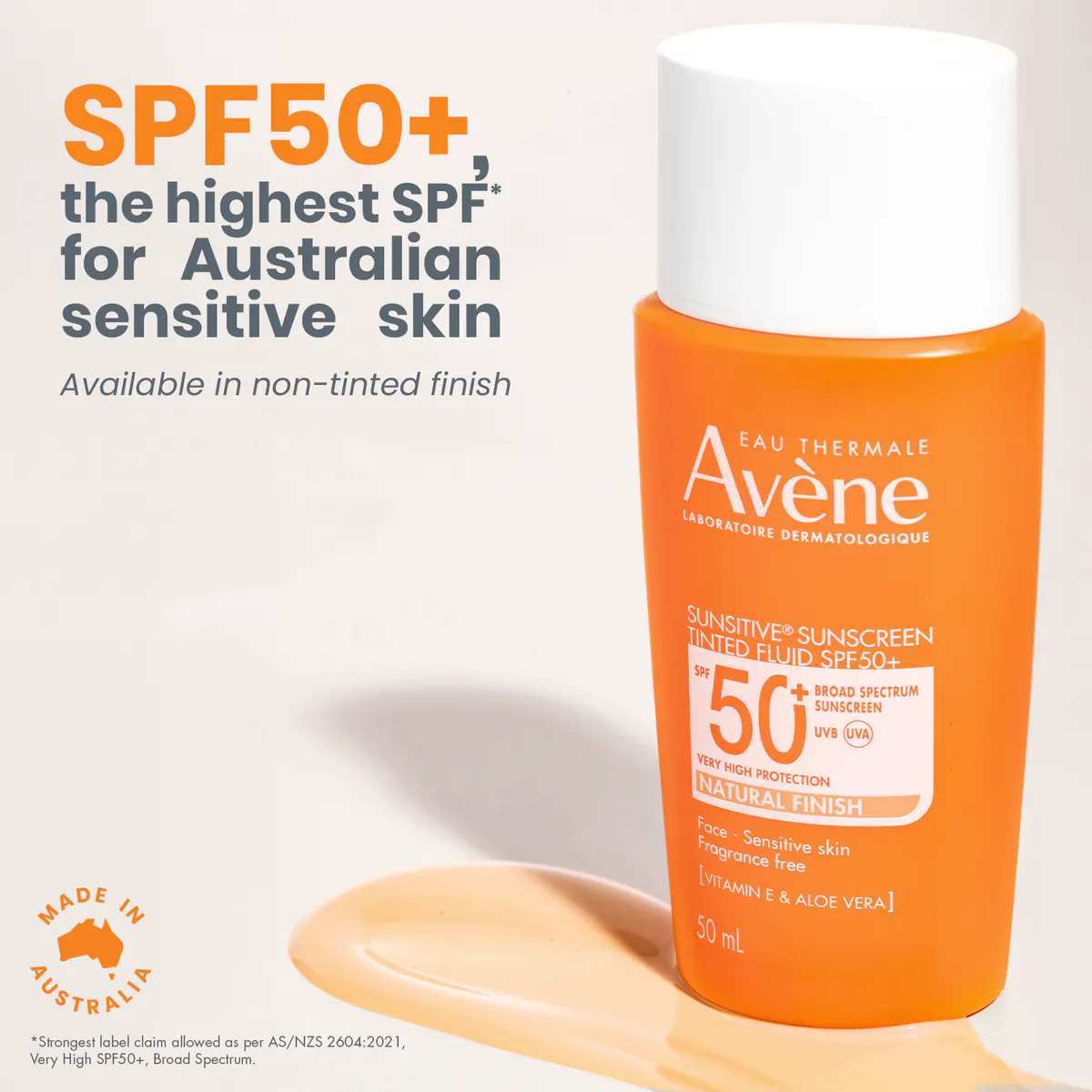 Avène Sunsitive Sunscreen Tinted Fluid SPF50+ 50ml, view 4