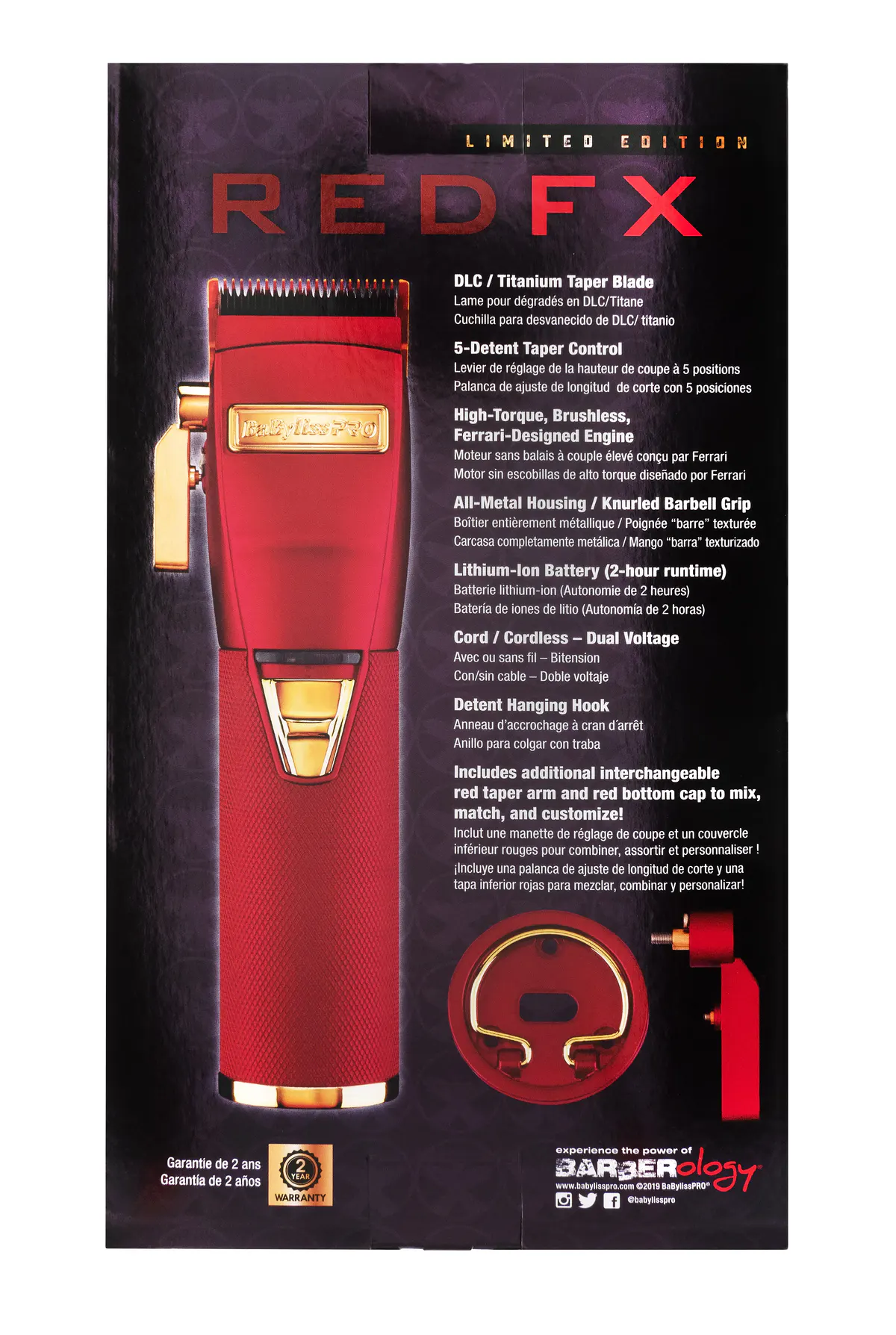 BaBylissPRO RedFX Lithium Hair Clipper, view 3