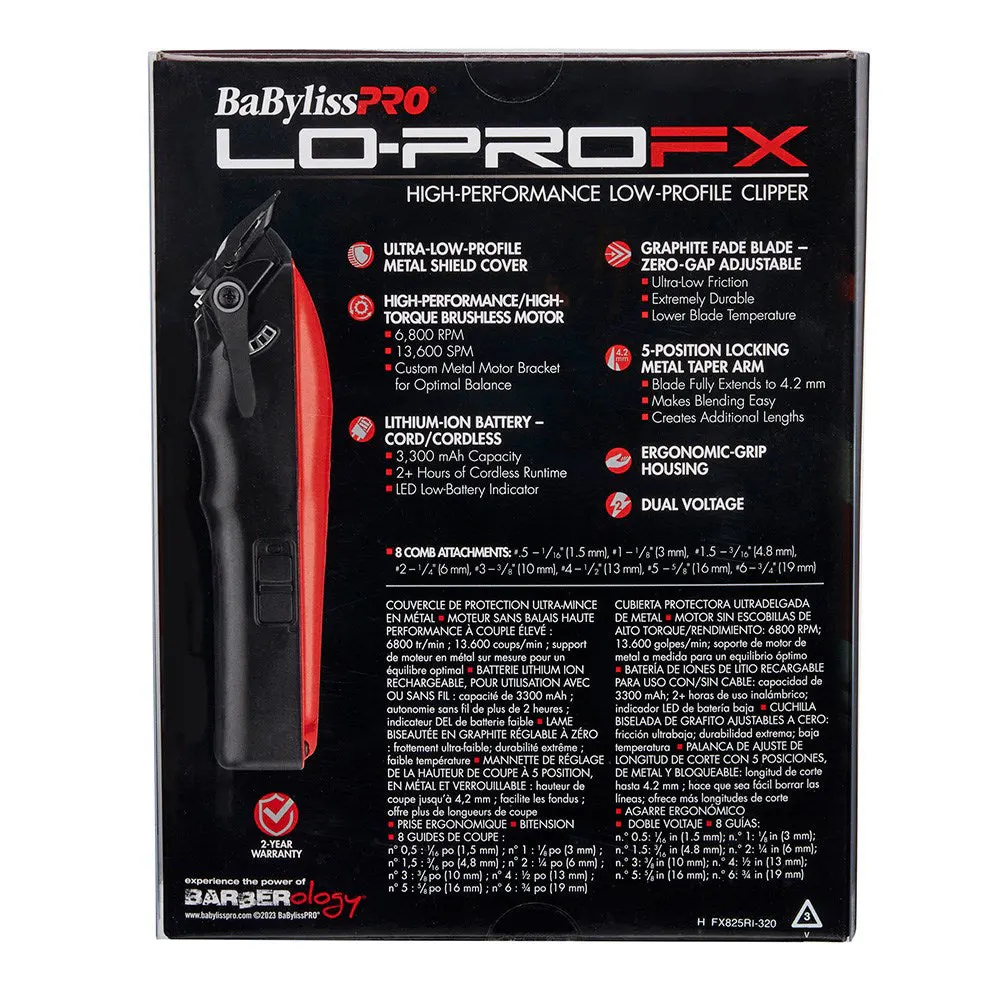BaBylissPRO LoPROFX Hair Clipper Red, view 3