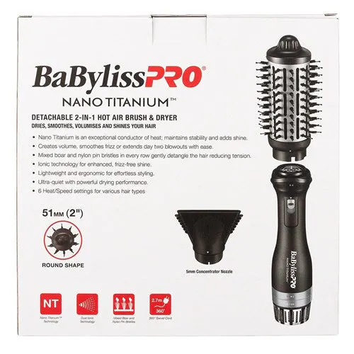 BaBylissPRO Nano Titanium Detachable 2 In 1 Hot Air Brush and Dryer, view 5