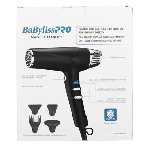BaBylissPRO Nano Titanium Dual Ionic Hair Dryer, view 3
