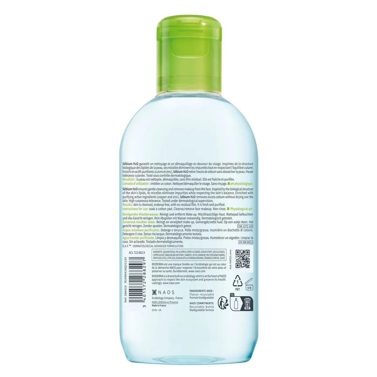 Bioderma Sebium H2O Purifying Micellar Water Cleanser for Oily Skin 250ml, view 2