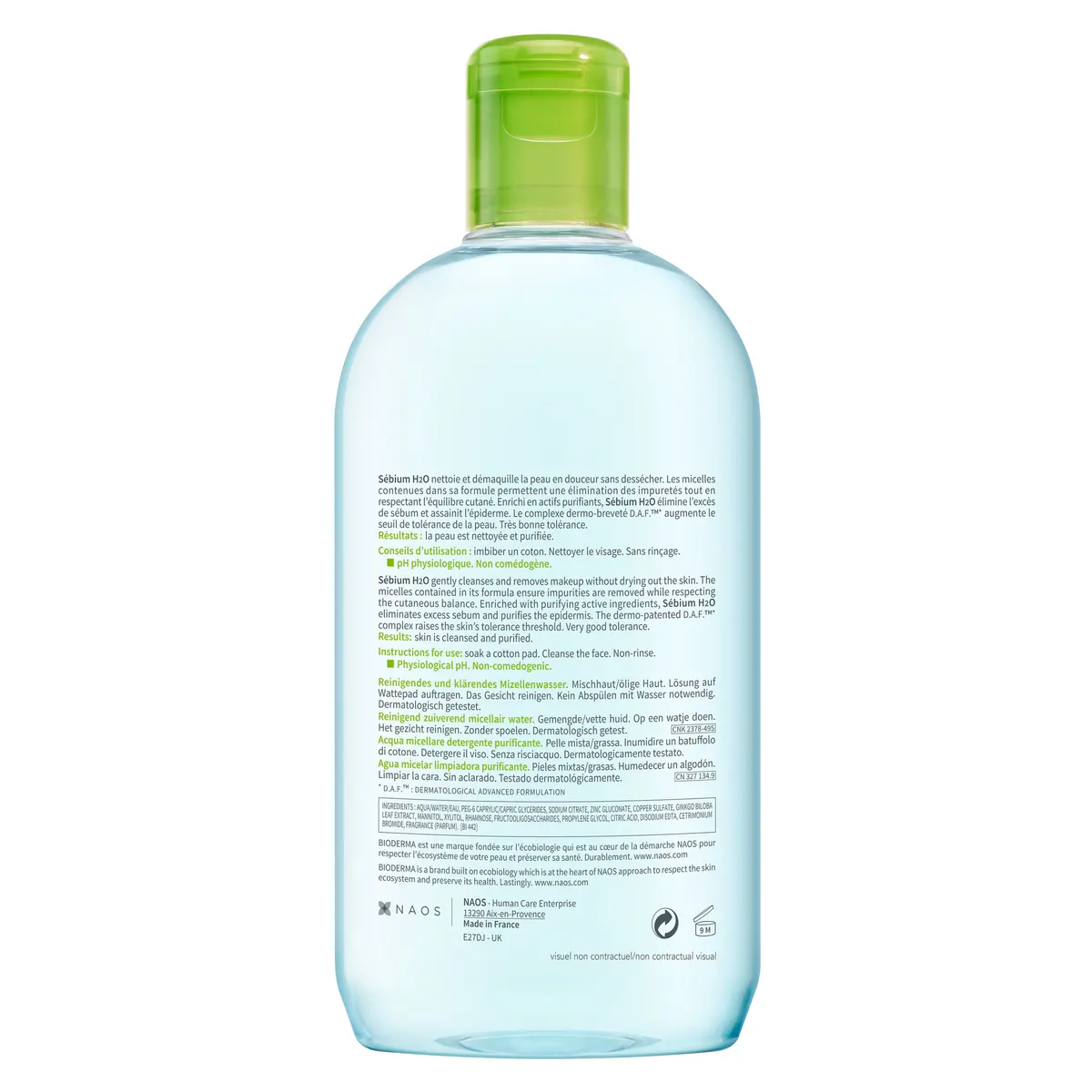 Bioderma Sebium H2O Purifying Micellar Water Cleanser for Oily Skin 500ml, view 2