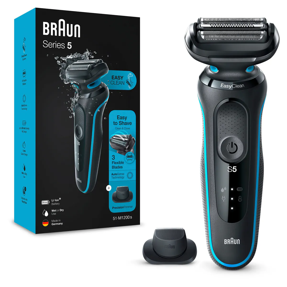 Braun Series 5 Easy Rinse Electric Shaver with Precision Trimmer Head 51-M1200s, view 7