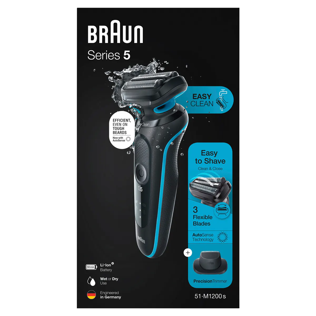 Braun Series 5 Easy Rinse Electric Shaver with Precision Trimmer Head 51-M1200s, view 8