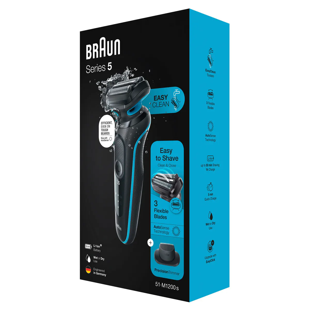 Braun Series 5 Easy Rinse Electric Shaver with Precision Trimmer Head 51-M1200s, view 9