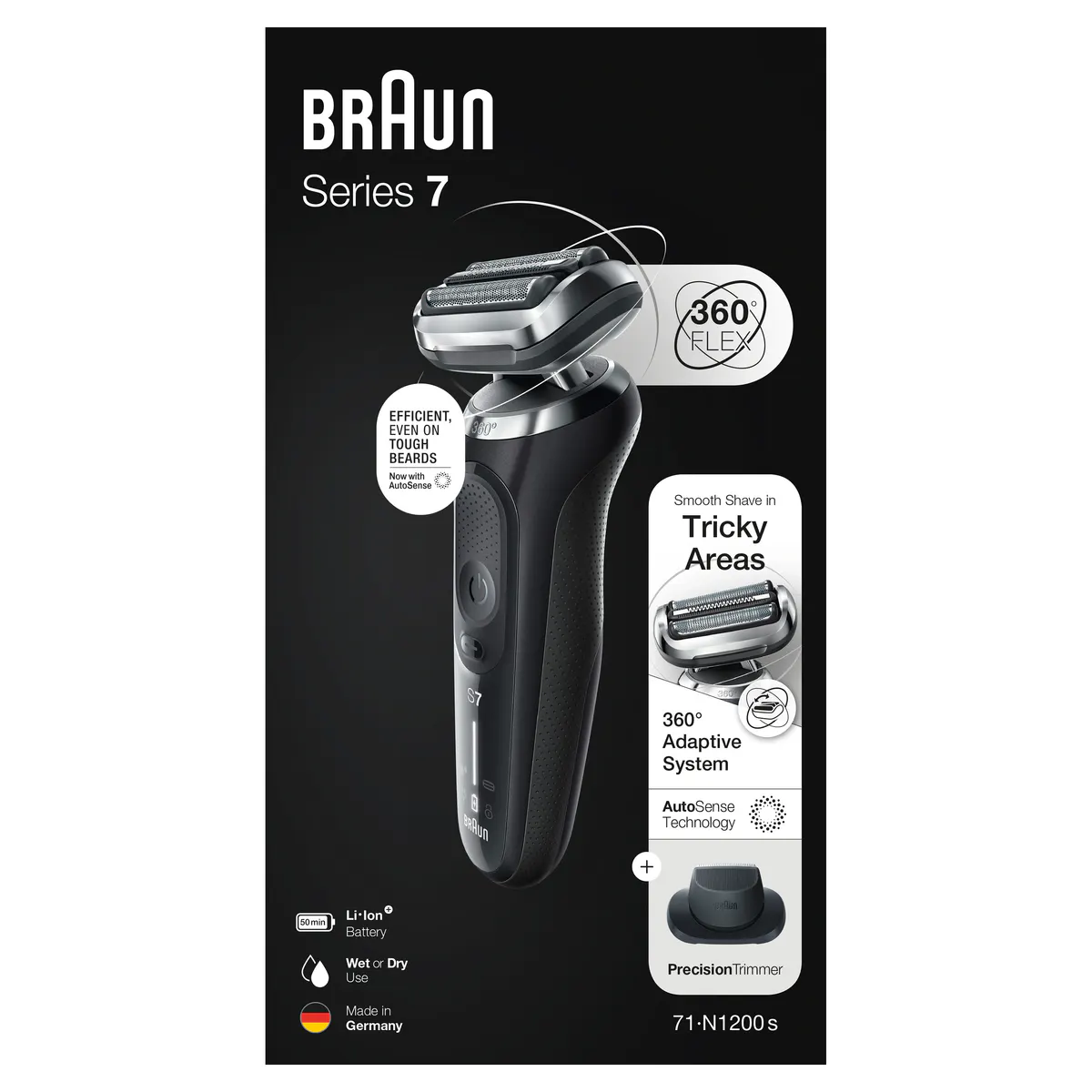 Braun Series 7 Wet & Dry Electric Shaver with Precision Trimmer Head 71-N1200s, view 3
