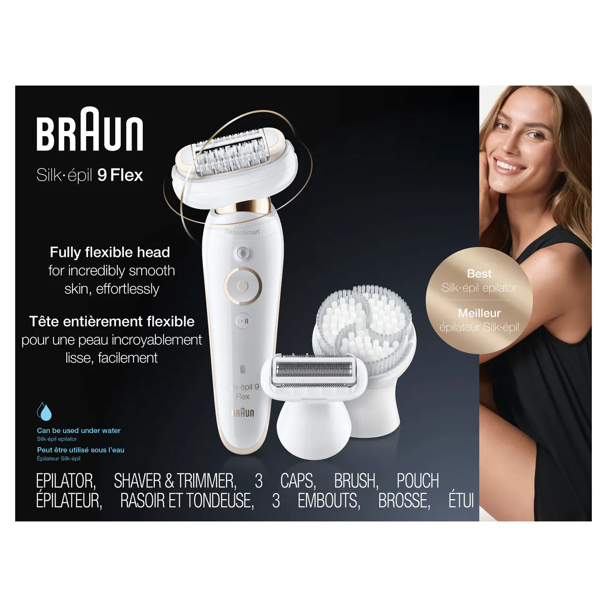 Braun Series 9 Silk-Epil Flex Wet & Dry Epilator WHITE/GOLD 9030, view 3