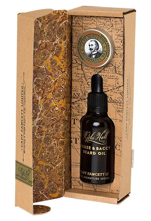 Captain Fawcett's Ricki Hall Booze & Baccy Beard Oil & Moustache Wax Gift Set, view 2