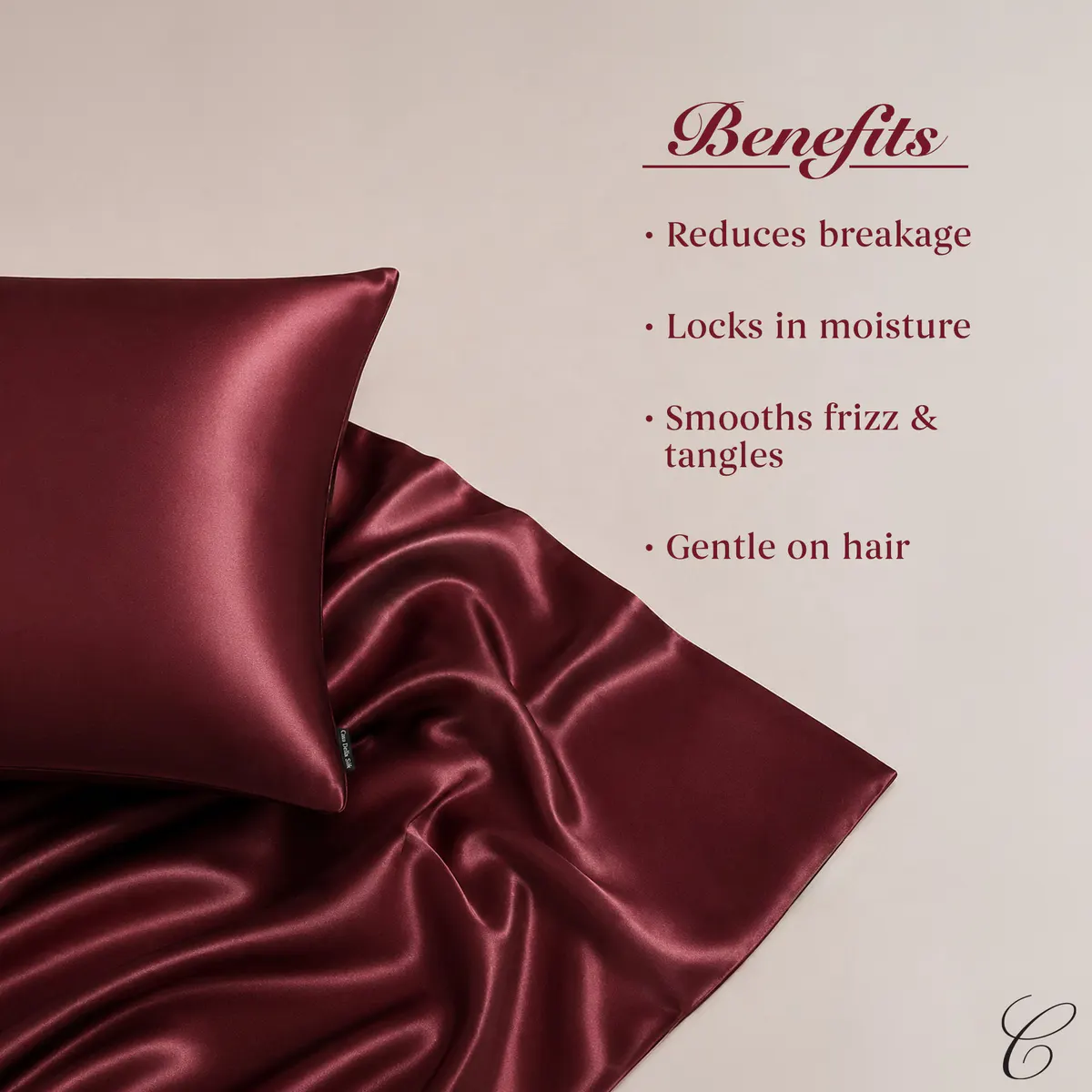Casa Della Silk Dolce Mulberry Silk Pillowcase – Large – Bordeaux Red, view 3