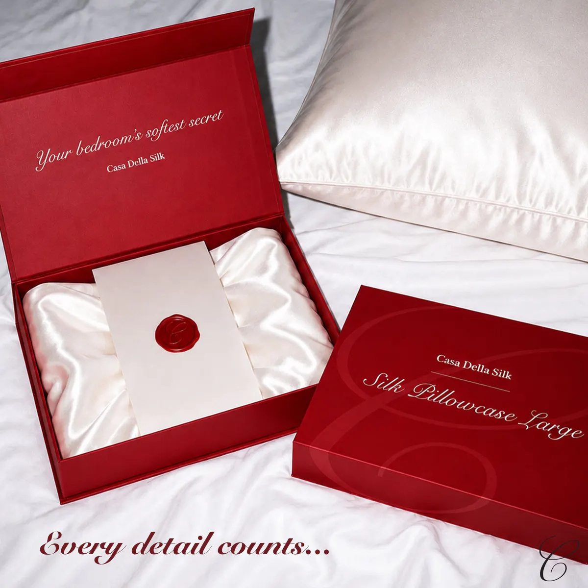 Casa Della Silk Dolce Mulberry Silk Pillowcase – Large – Classic Ivory, view 7