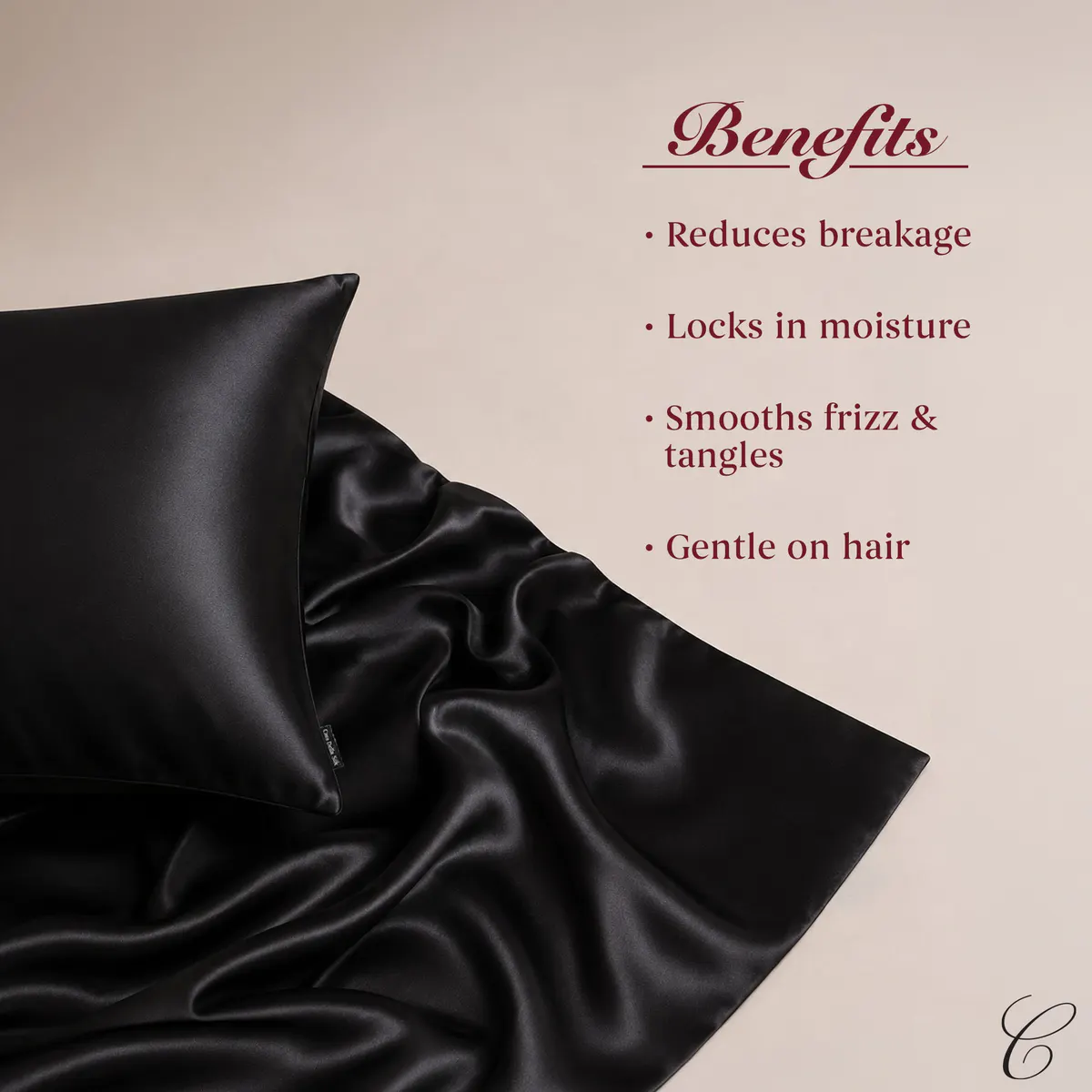 Casa Della Silk Dolce Mulberry Silk Pillowcase – Large – Midnight Noir, view 3