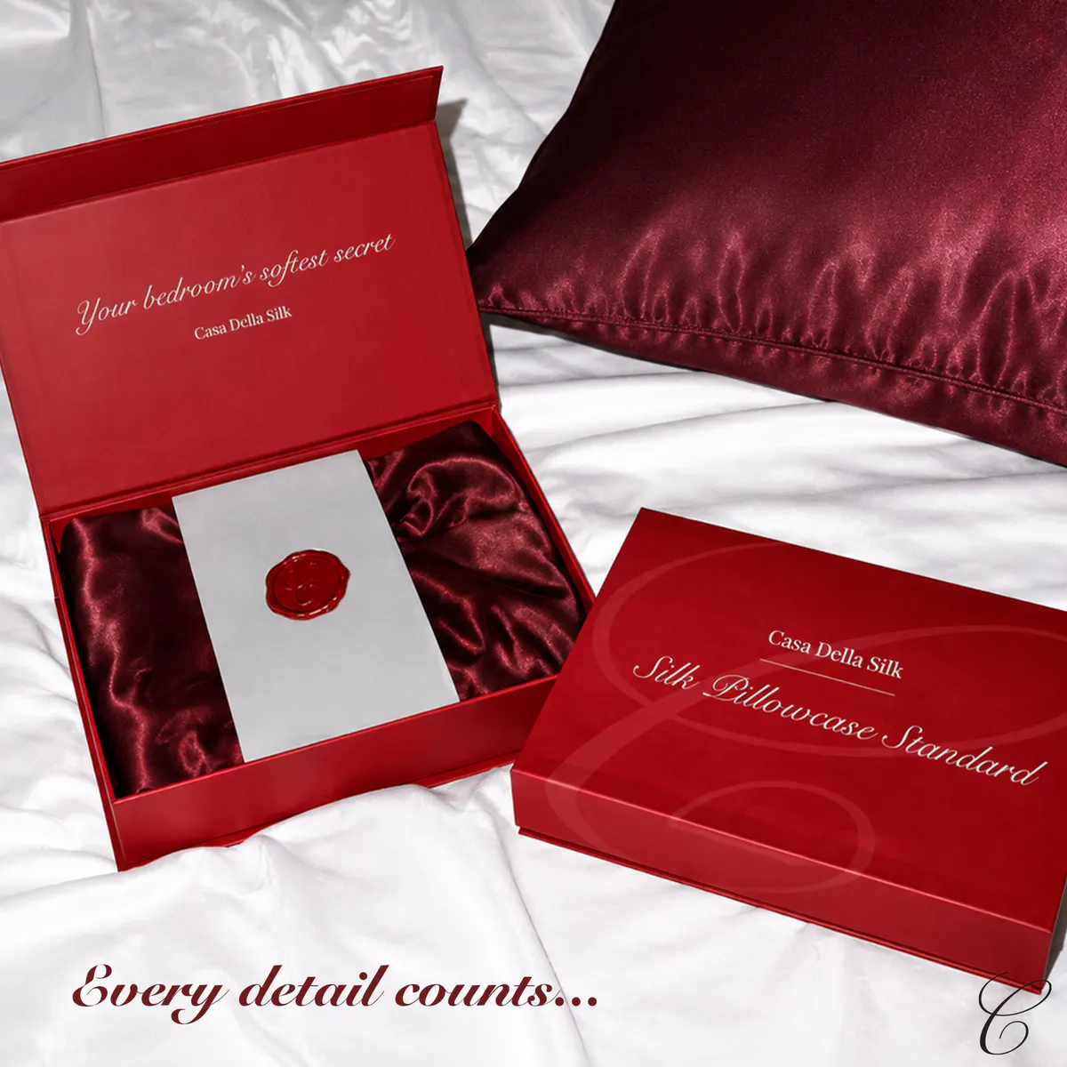 Casa Della Silk Dolce Mulberry Silk Pillowcase – Standard – Bordeaux Red, view 7