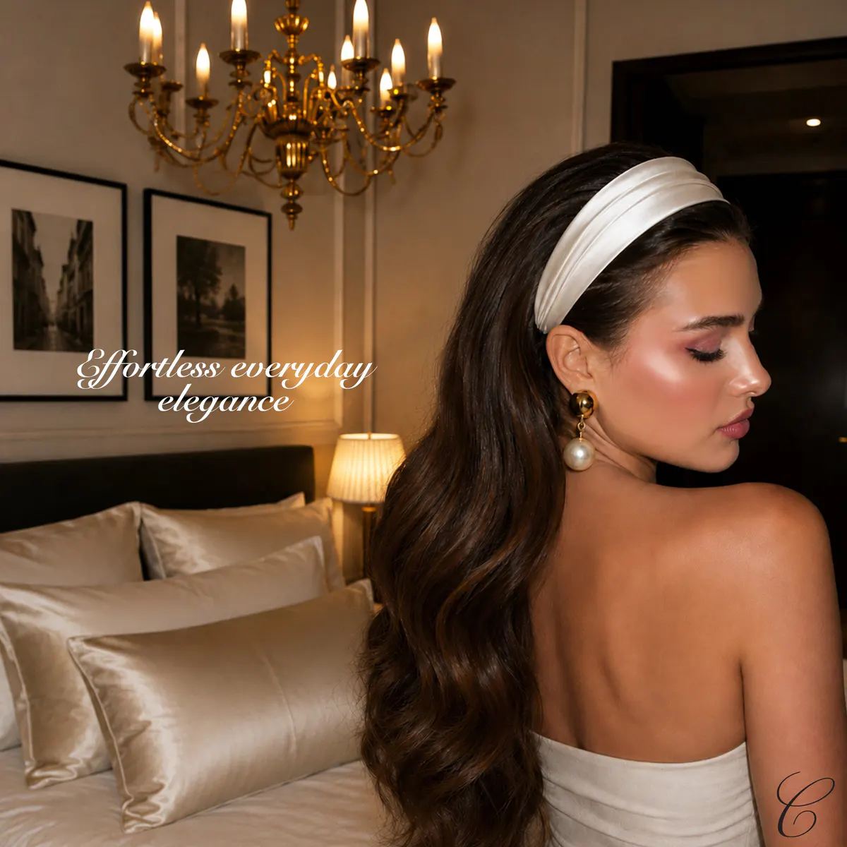 Casa Della Silk Elan Mulberry Silk Headband – Classic Ivory, view 2