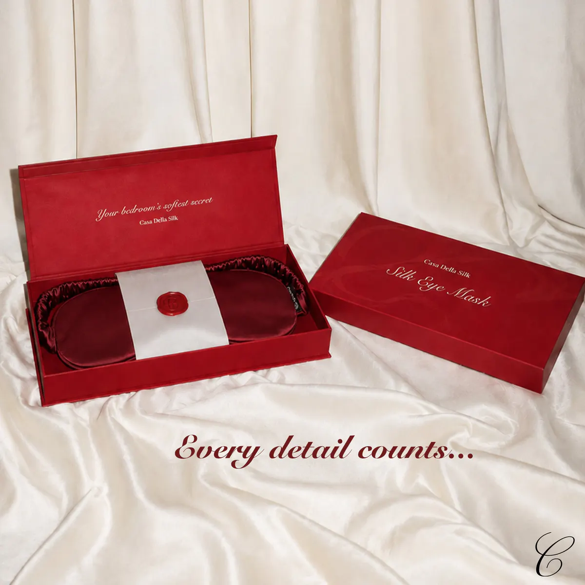 Casa Della Silk La Notte Mulberry Silk Sleep Mask – Bordeaux Red, view 7