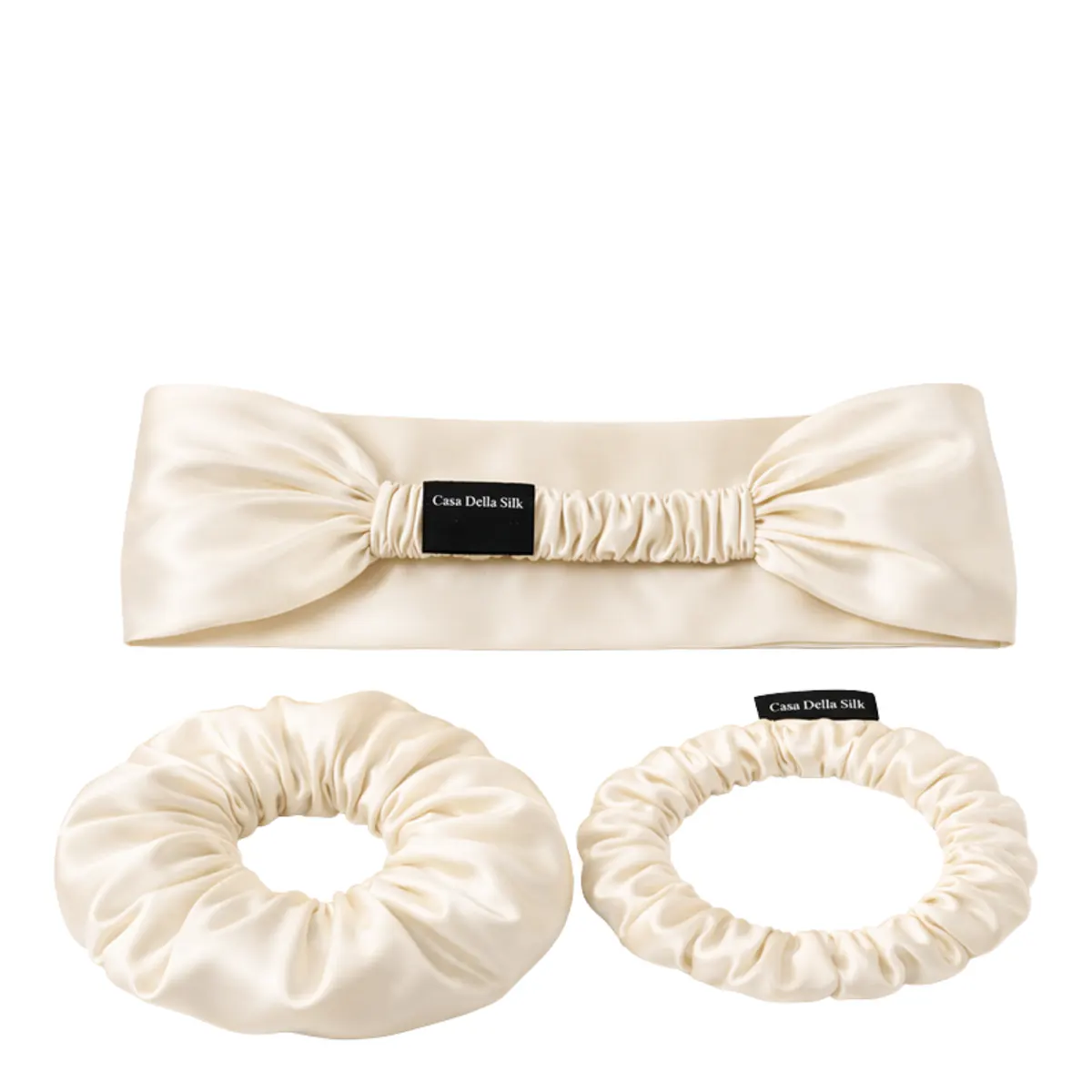 Casa Della Silk Mulberry Silk Luxury Hair Accessory Trio Bundle - Classic Ivory