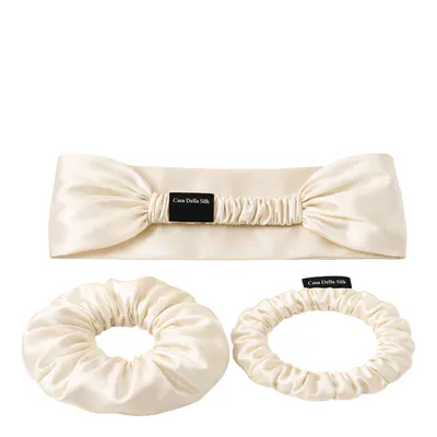 Casa Della Silk Mulberry Silk Luxury Hair Accessory Trio Bundle - Classic Ivory