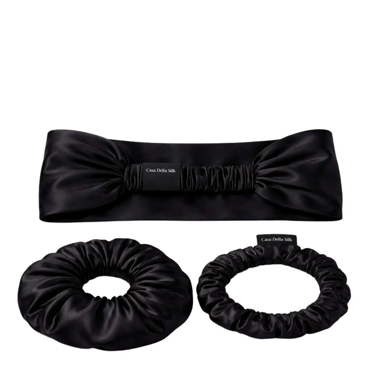 Casa Della Silk Mulberry Silk Luxury Hair Accessory Trio Bundle - Midnight Noir