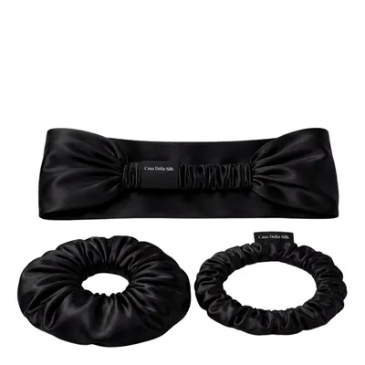 Casa Della Silk Mulberry Silk Luxury Hair Accessory Trio Bundle - Midnight Noir