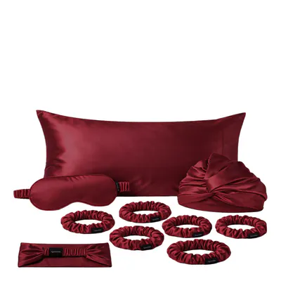 Casa Della Silk Mulberry Silk Ultimate Mulberry Silk Sleep and Hair Care Bundle - Bordeaux Red