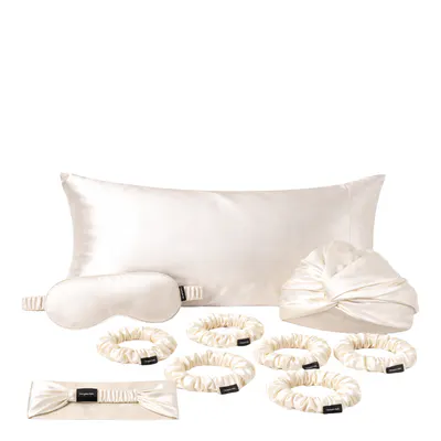 Casa Della Silk Mulberry Silk Ultimate Mulberry Silk Sleep and Hair Care Bundle - Classic Ivory