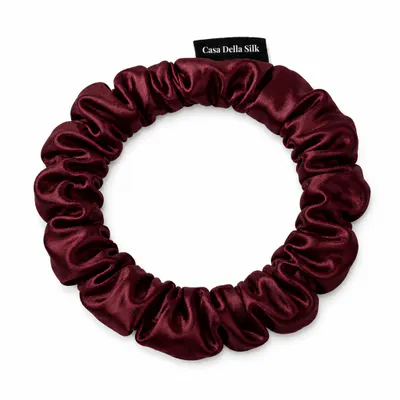 Casa Della Silk Petite Mulberry Silk Scrunchies x6 – Small – Bordeaux Red