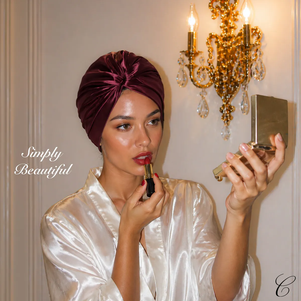 Casa Della Silk Rituale Mulberry Silk Hair Turban, Bordeaux Red, view 2