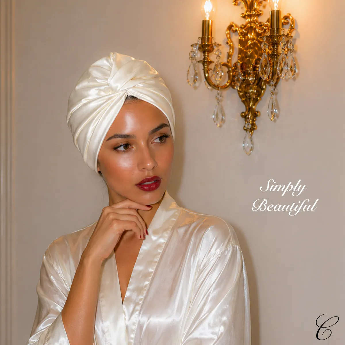 Casa Della Silk Rituale Mulberry Silk Hair Turban, Classic Ivory, view 2
