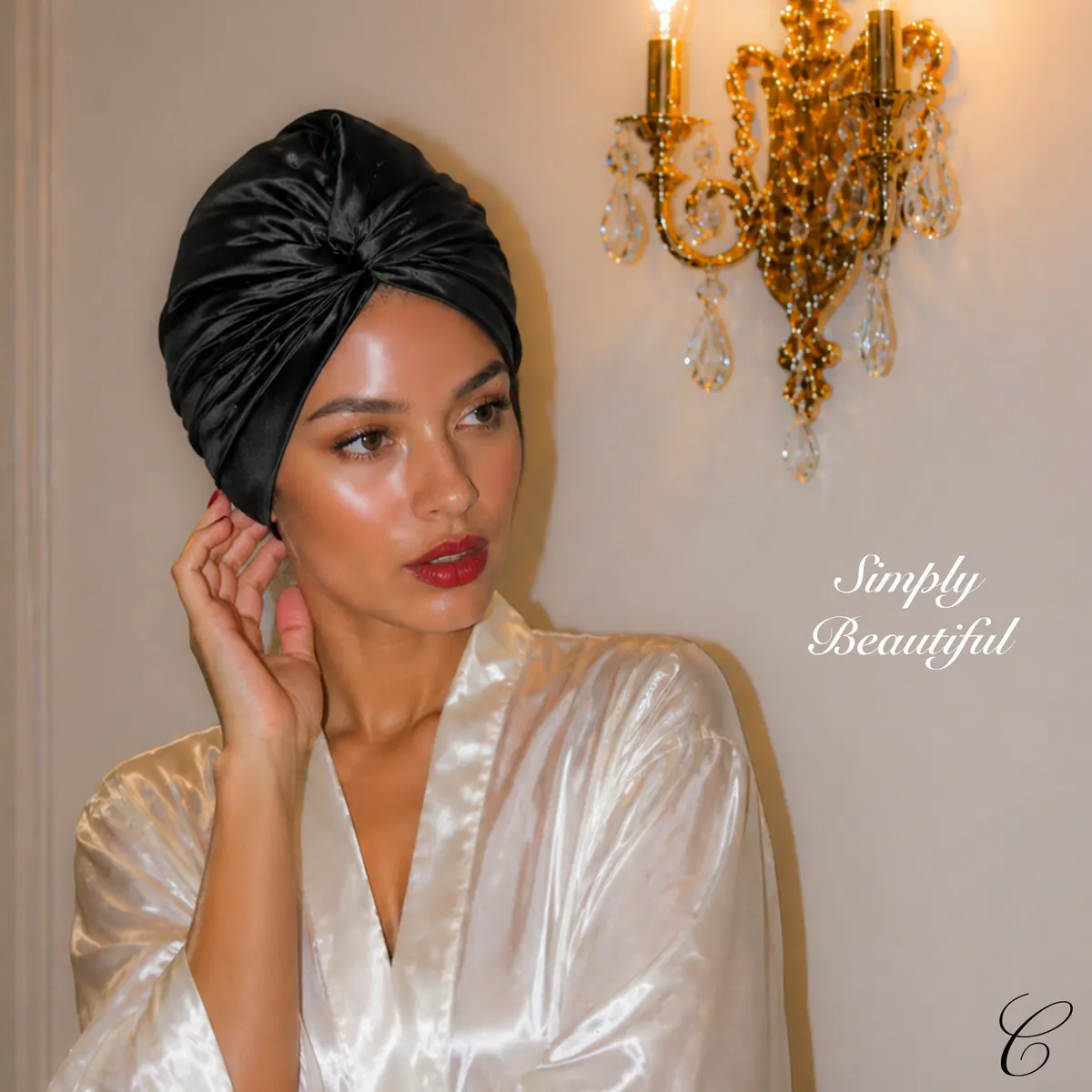Casa Della Silk Rituale Mulberry Silk Hair Turban, Midnight Noir, view 2