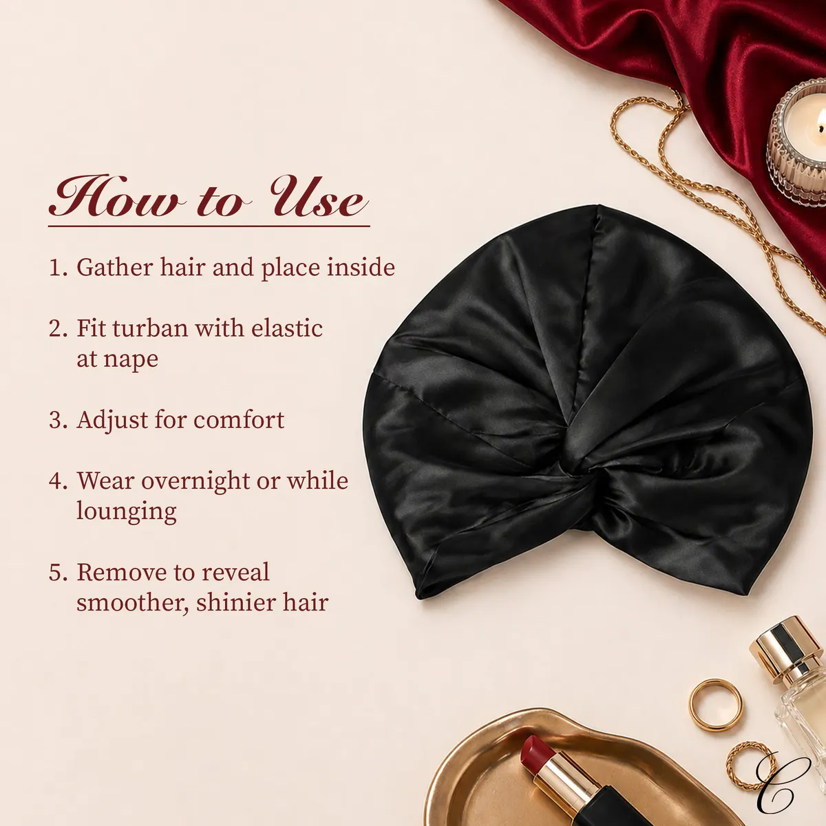 Casa Della Silk Rituale Mulberry Silk Hair Turban, Midnight Noir, view 6