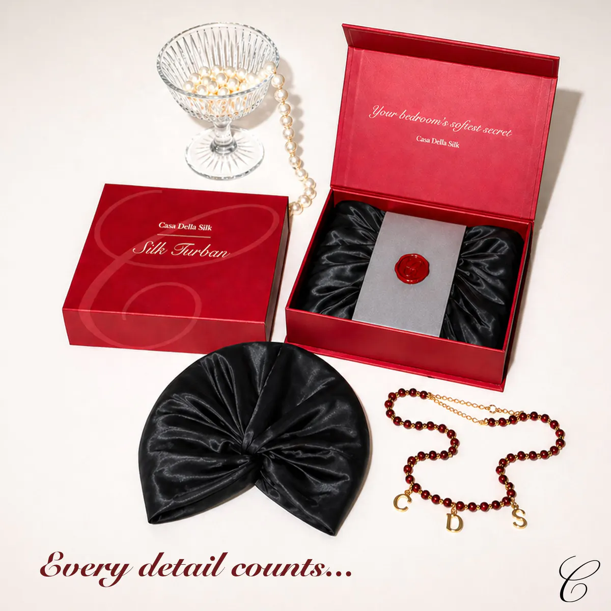 Casa Della Silk Rituale Mulberry Silk Hair Turban, Midnight Noir, view 7