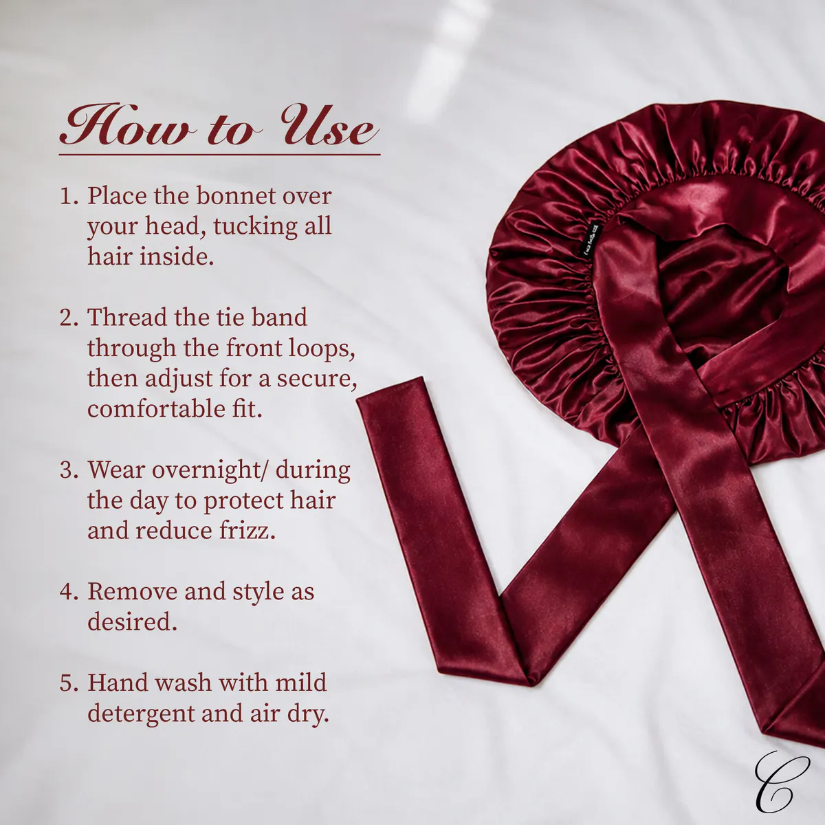 Casa Della Silk Serenita Mulberry Silk Hair Bonnet, Bordeaux Red, view 6