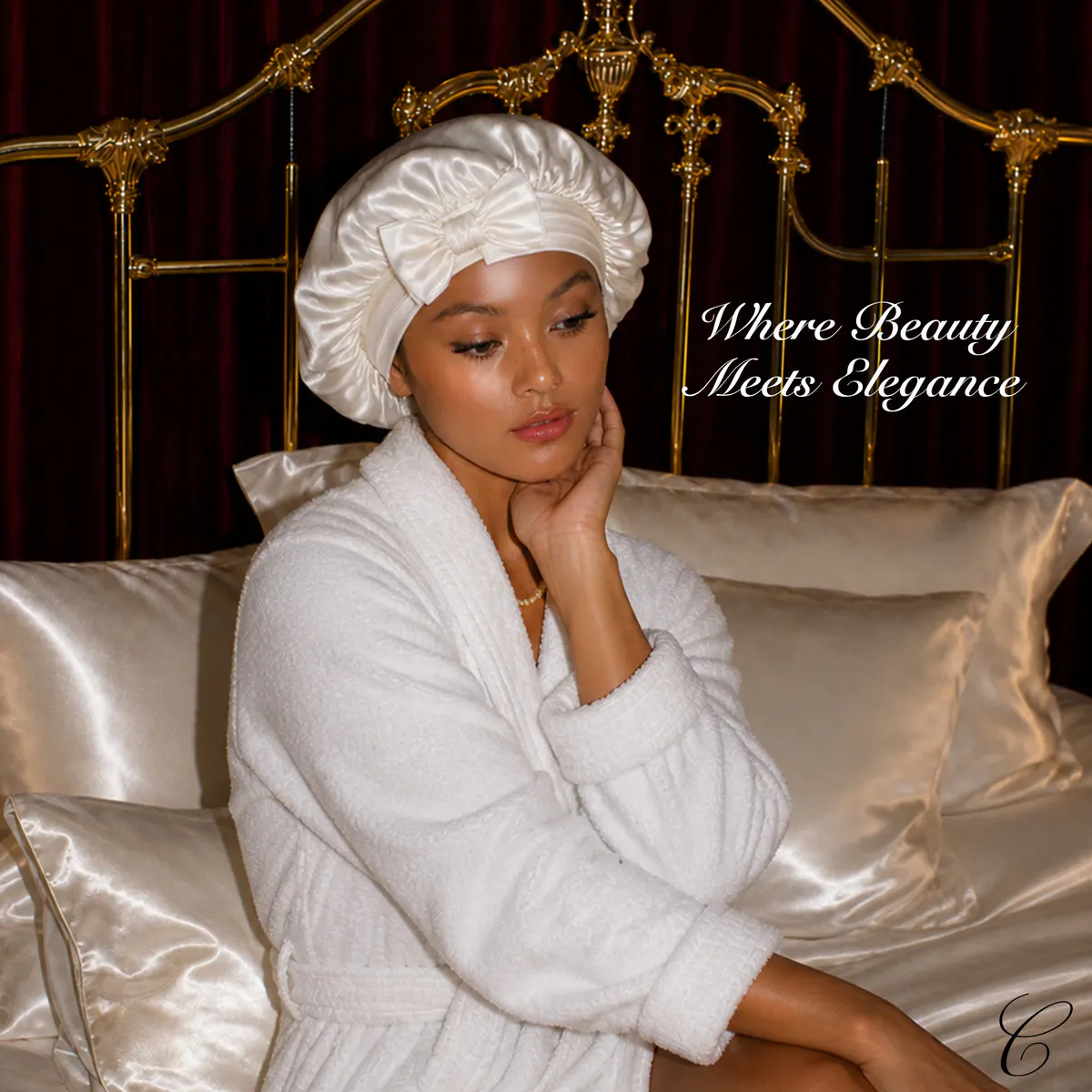 Casa Della Silk Serenita Mulberry Silk Hair Bonnet, Classic Ivory, view 2