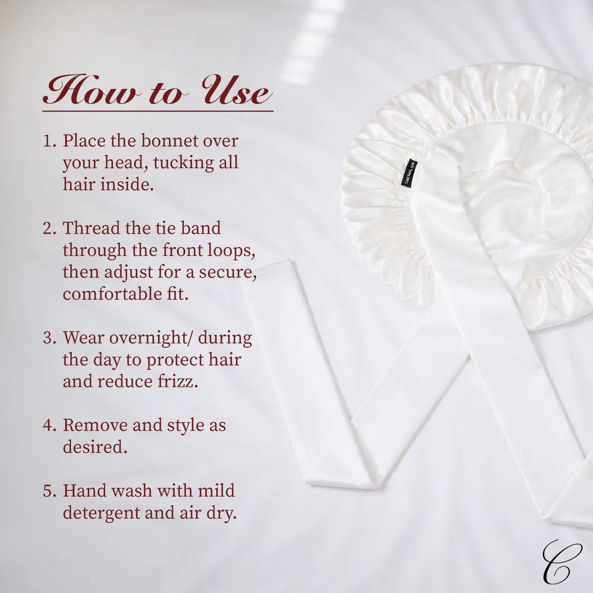 Casa Della Silk Serenita Mulberry Silk Hair Bonnet, Classic Ivory, view 6