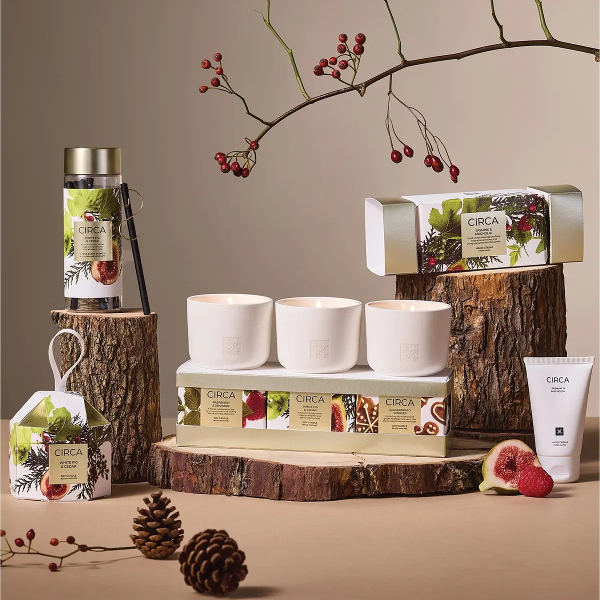 CIRCA Christmas Candle Trio Pack 70g - White Fig & Cedar, Raspberry & Rhubarb & Gingerbread Cookies, view 2