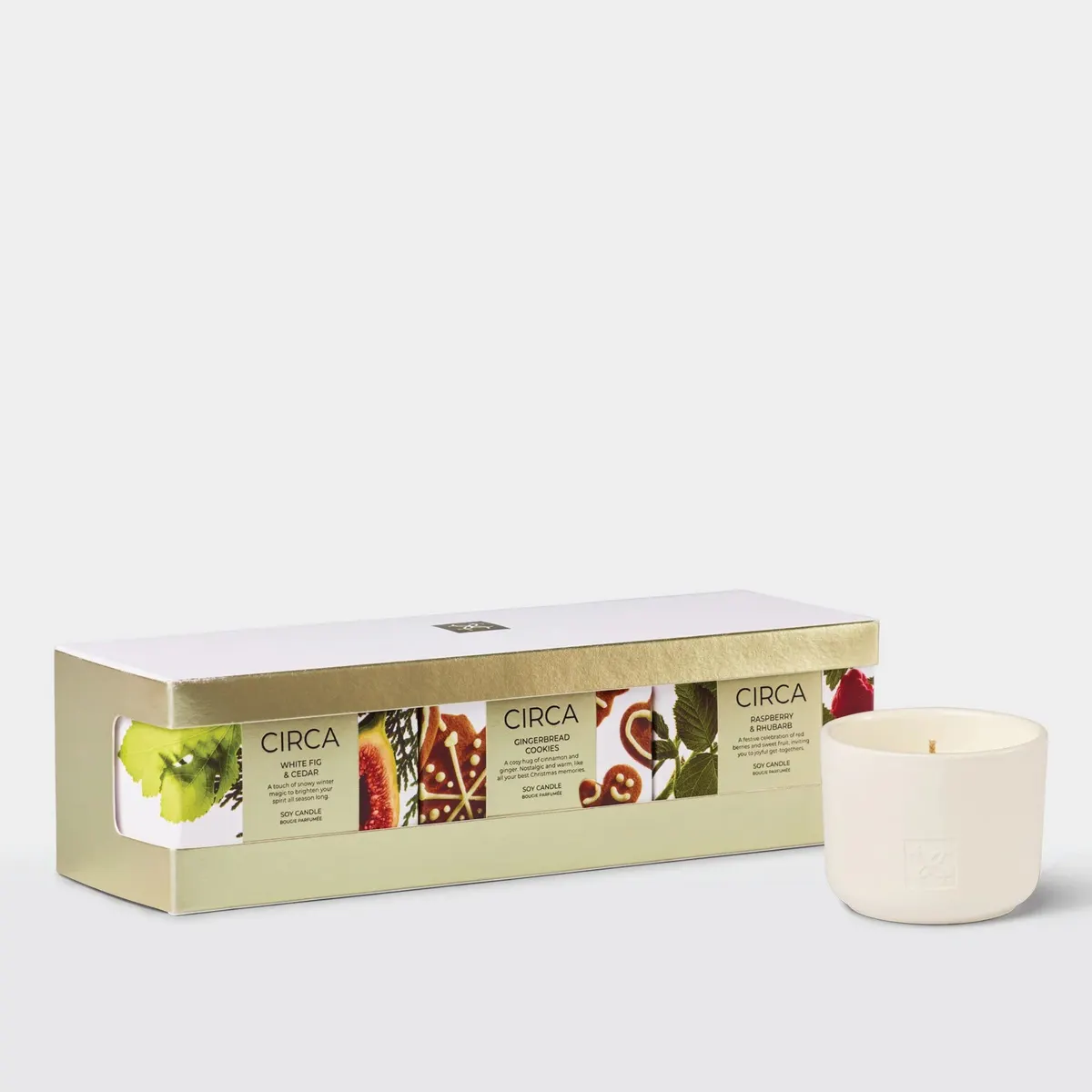 CIRCA Christmas Candle Trio Pack 70g - White Fig & Cedar, Raspberry & Rhubarb & Gingerbread Cookies, view 4
