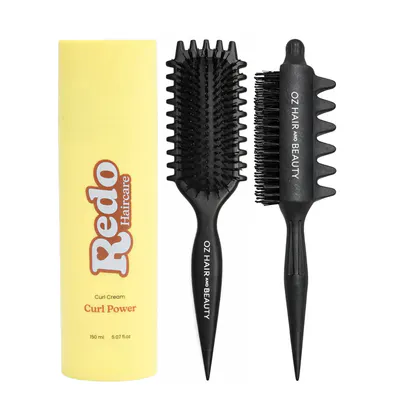 Curl Boss Trio – Curl Defining Brushes & Curl Cream Set - Black