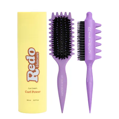 Curl Boss Trio – Curl Defining Brushes & Curl Cream Set - Purple